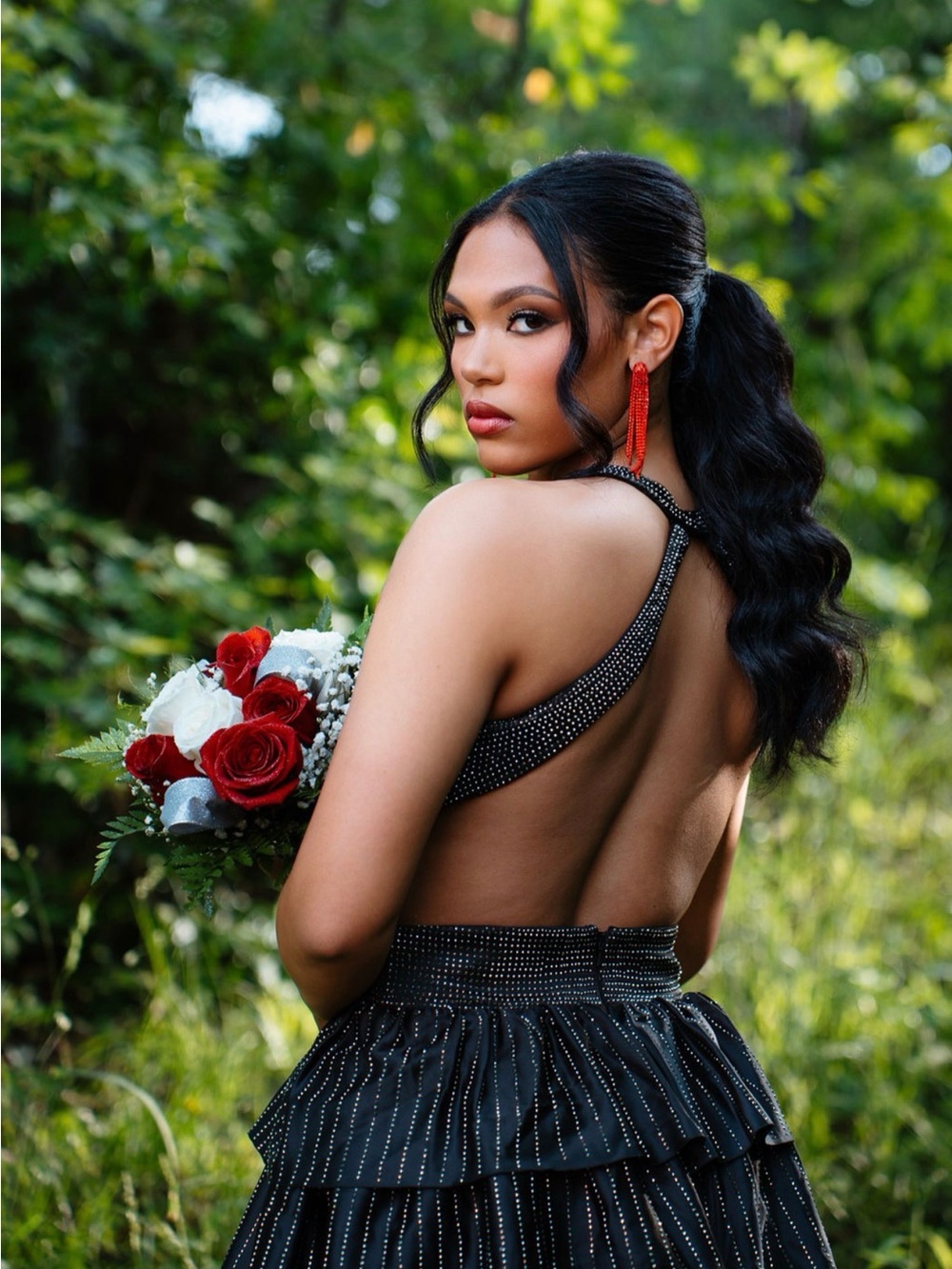 Sherri Hill Black Beaded Backless Evening Gown